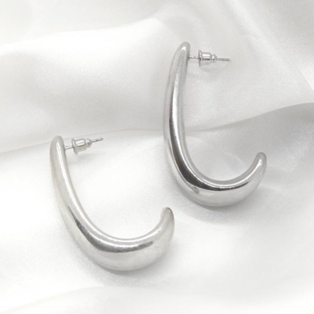 Curved Silver Hoop Earrings